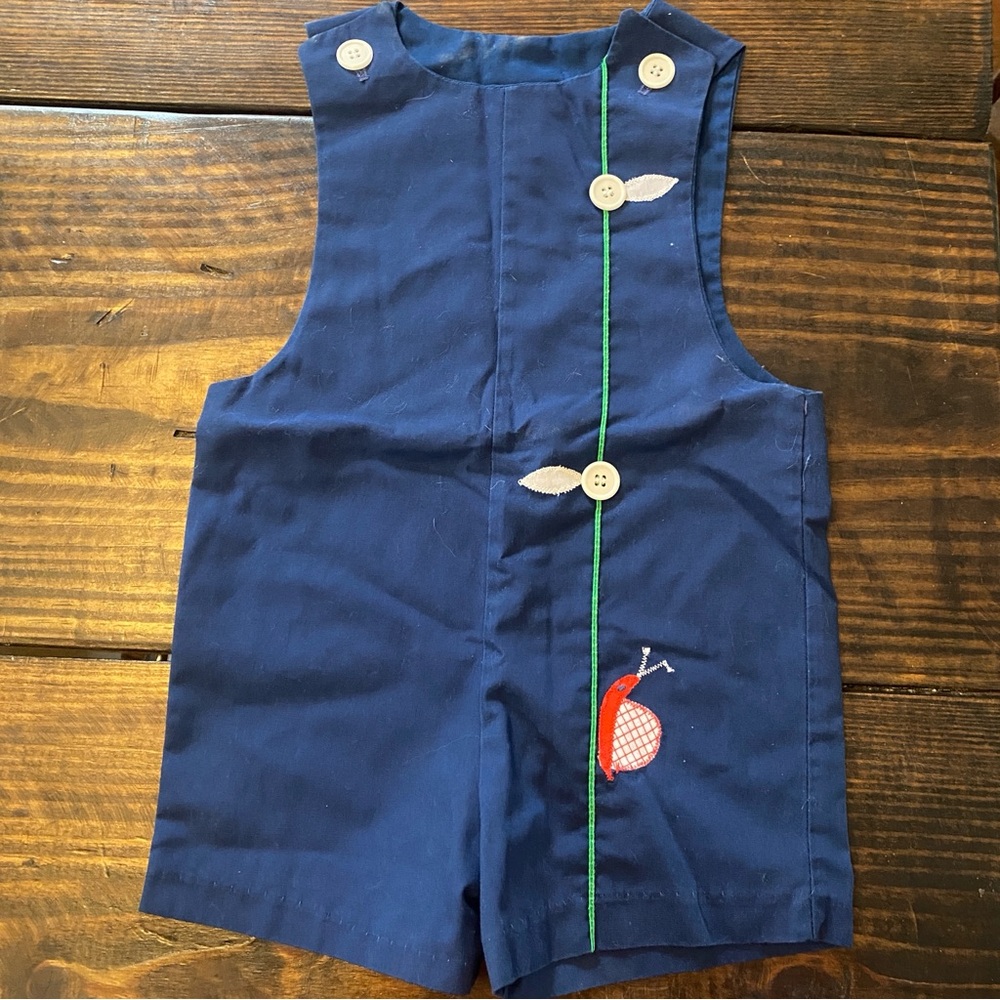 Vintage childrens kids romper jumper with snail stem and flower petals blue 4T